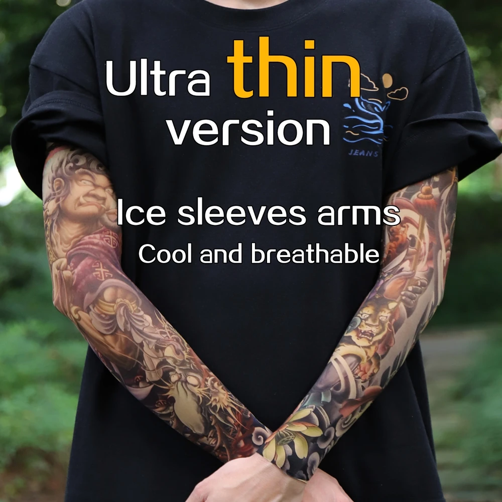 Ultra thin seamle Tattoo Flower Arm For Men Women Cool Travel Cycling Elastic Scratch Resistant Sunscreen Arm Sleeves Accessorie image 3