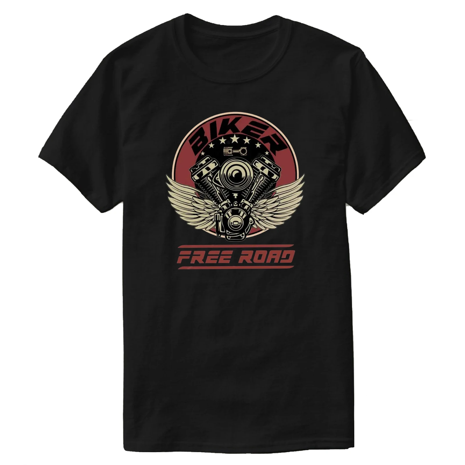 

Vintage Wing Engine Free Road Motorcycle Biker T-Shirt 100% Cotton O-Neck Short Sleeve Summer Casual Mens T-shirt Streetwear