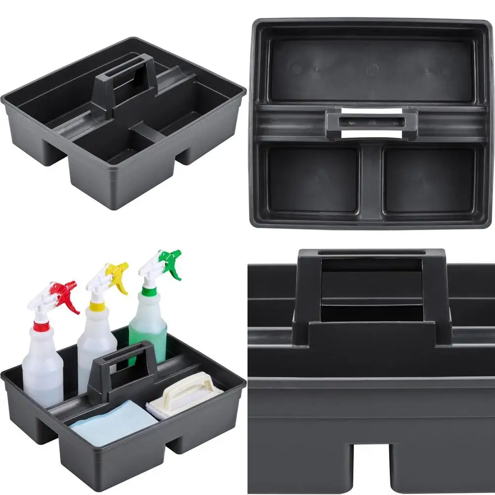 

Black Plastic Cleaning Caddy, 15.2 x 13.2 x 6.7, Triple Compartment, Handle Included, Crack-Resistant for Supplies