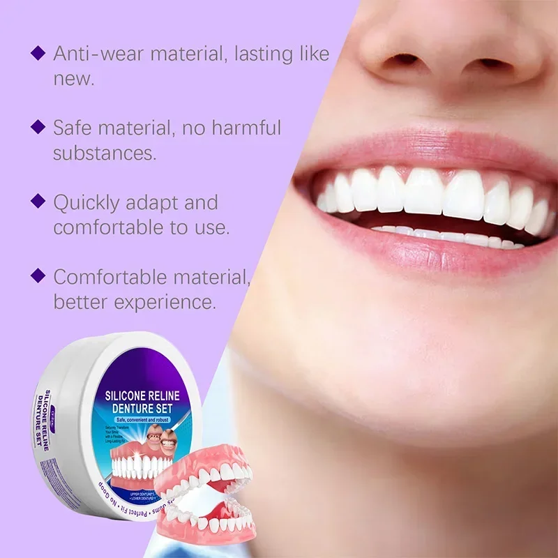 Conjunto de dentadura de silicone para dentes, ajuste confortável, conjunto de dentadura de silicone, hidratante, sorriso, cuidados com os dentes