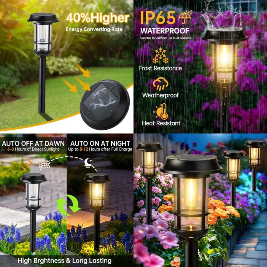 

8 Pack Bright Solar Pathway Lights, LED Solar Powered Garden Lights Outdoor Waterproof IP65, Landscape Lighting for Path Walkwa