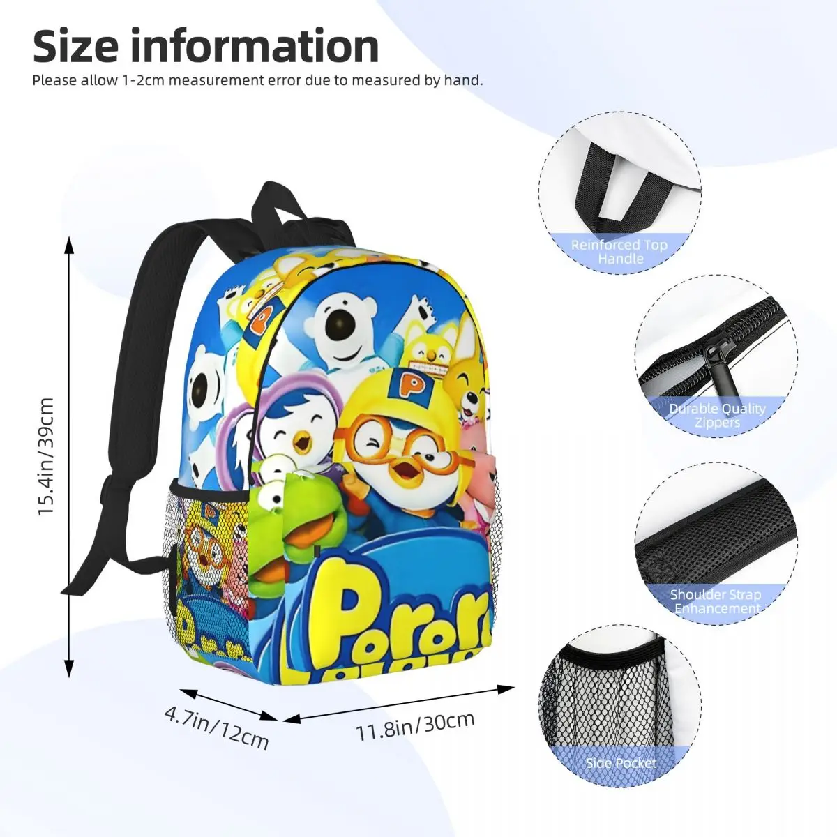 P-Pororo Run New Fashion High Capacity Waterproof College Backpack Trendy Laptop Travel Book Bag 15inch