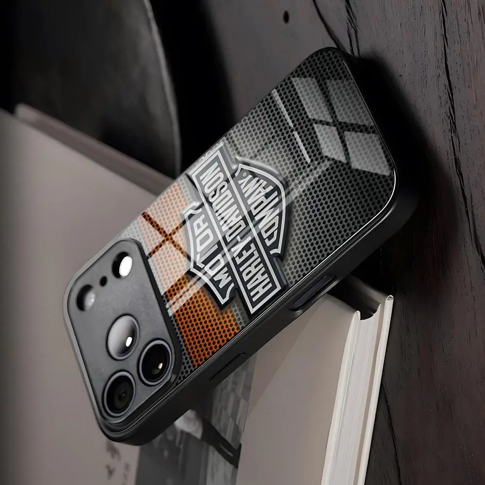 Funda de vidrio para teléfono con diseño de motocicletas Harley-Davidson para iPhone 17 Air 16 15 17 14 Pro Max 13 12 11 X XS XR Plus y Samsung Logo S 26 24 23