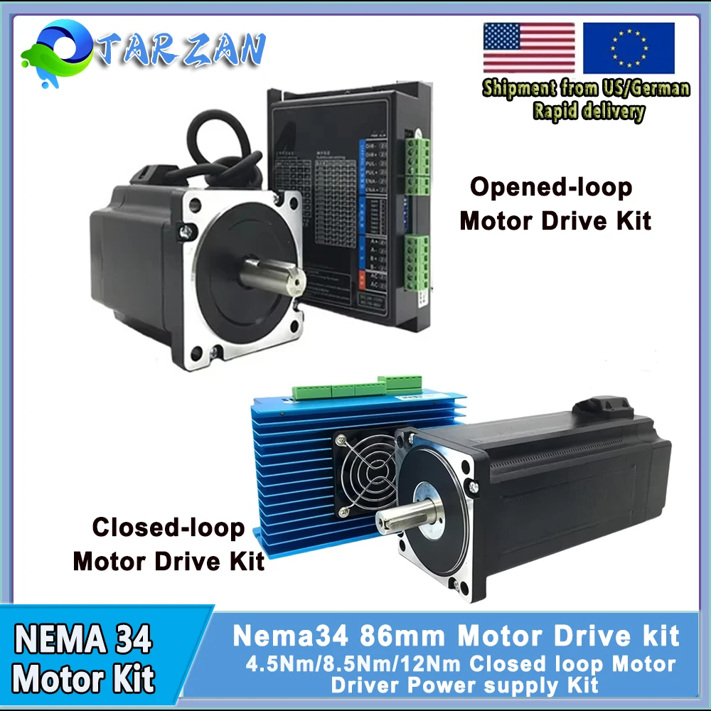

Nema34 Stepper Motor 4.5/8.5/12Nm 6A 2Ph Opened-loop/Closed-loop Motor With Encoder Driver HBS86H 400W Power Supply Kit