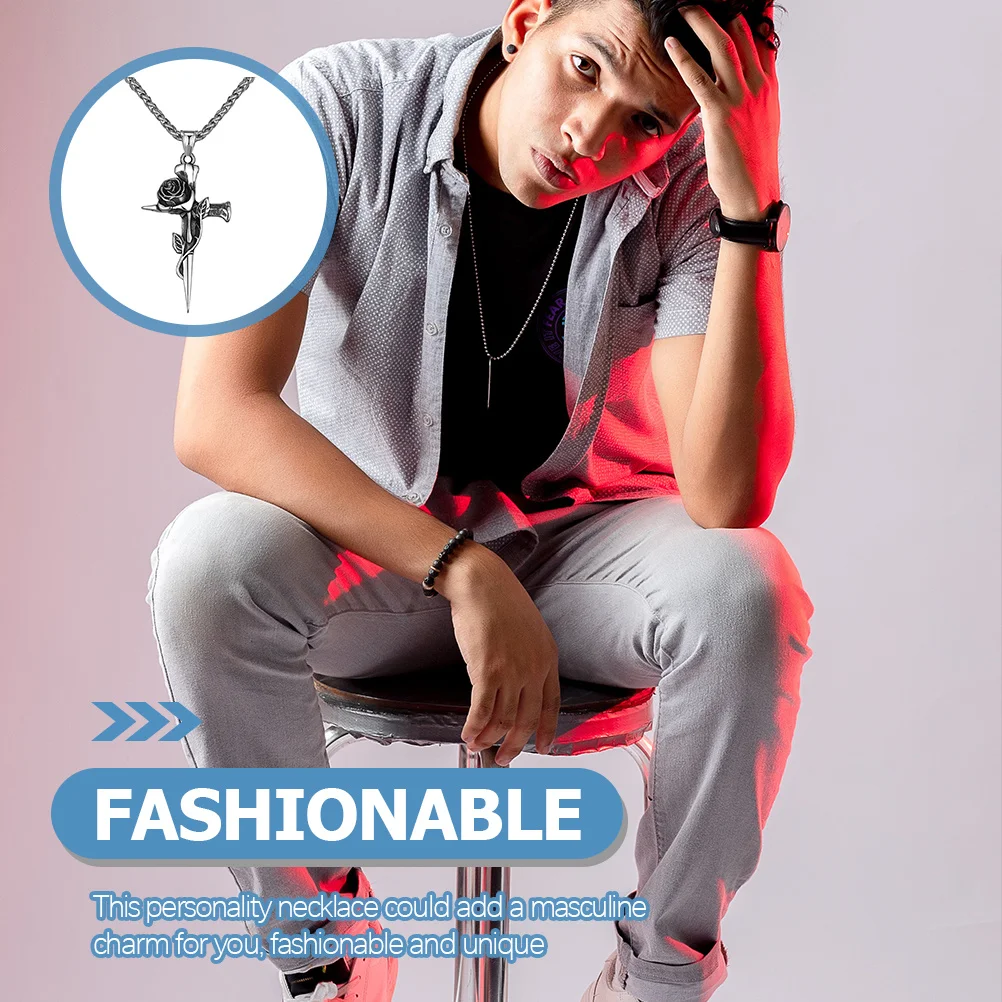

Vintage Rose For Men Stainless Steel Punk Gothic Hip Hop Chain Gift Pendant Cosplay Party Mens Necklaces