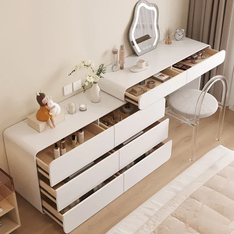 Comfortable Bedroom Pink Modern Nordic Nail Salon Vanity White Dresser Toiletries Luxury Dressing Table Makeup Mirror Furniture