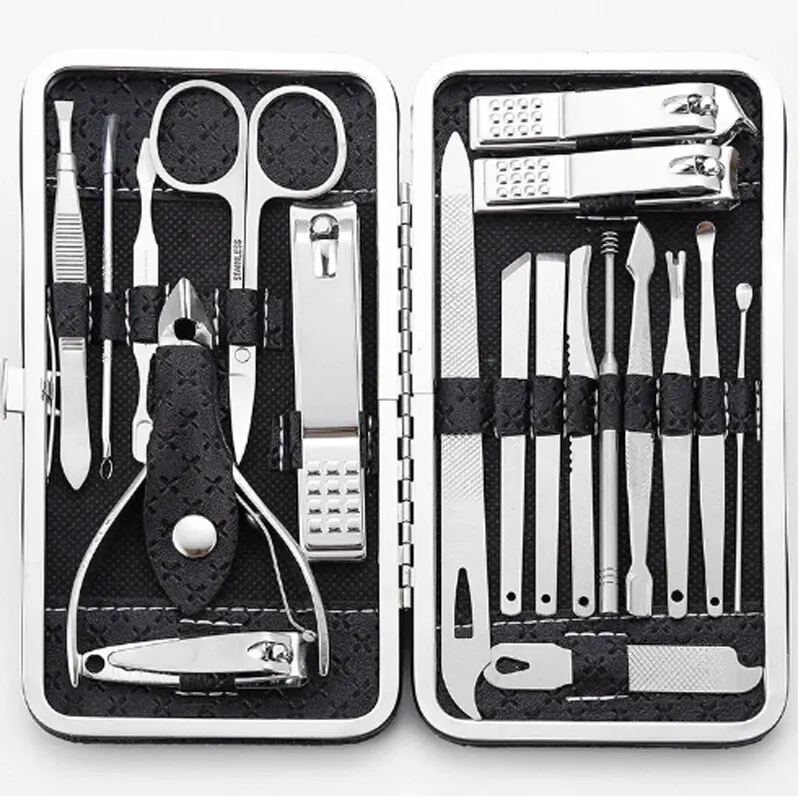 

Home Nail Clipper Set of 19 Pieces Large Size Dead Skin Pliers Diagonal to Remove Dead Skin Small Eyebrow Clipper Leather Sleeve
