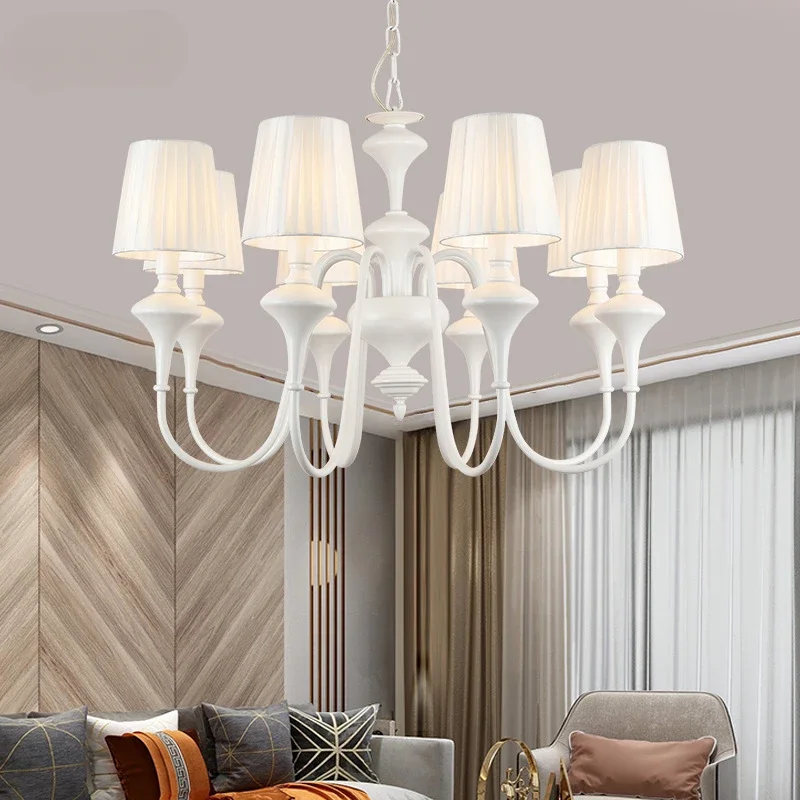 

Modern Simple Chandelier 6-Lights 8-Light White Metal E14 Bulb Candle Chandelier With Fabric Shade For Dinning Table Living Room