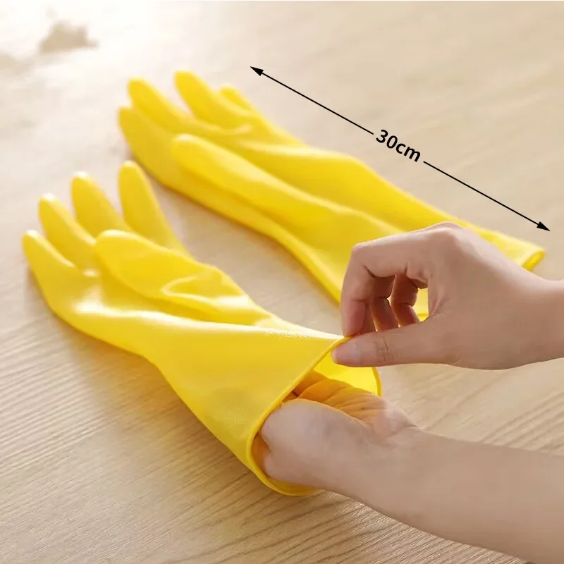 Beef Tendon Color Plastic Household Gloves Waterproof Oil Resistant Kitchen Cleaning Dishwashing Non Slip for Women Men