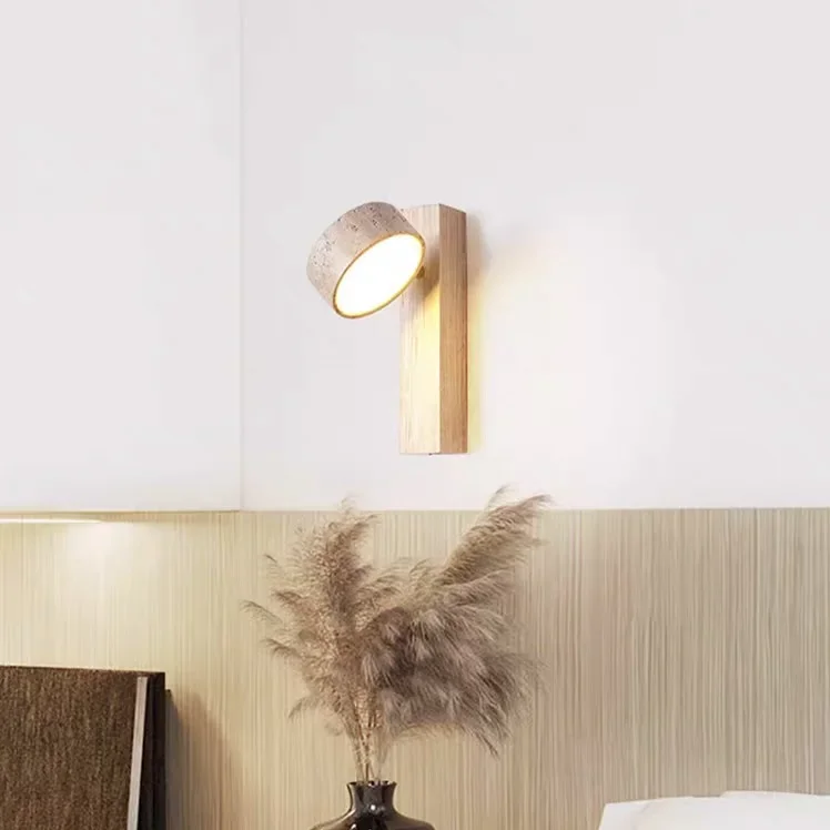 مصباح جداري من حجر الكهف الأصفر ياباني قابل للتدوير على طراز وابي سابي ضوء دافئ للإقامة المنزلية بجانب السرير الممر تركيبة إضاءة من الخشب الصلب