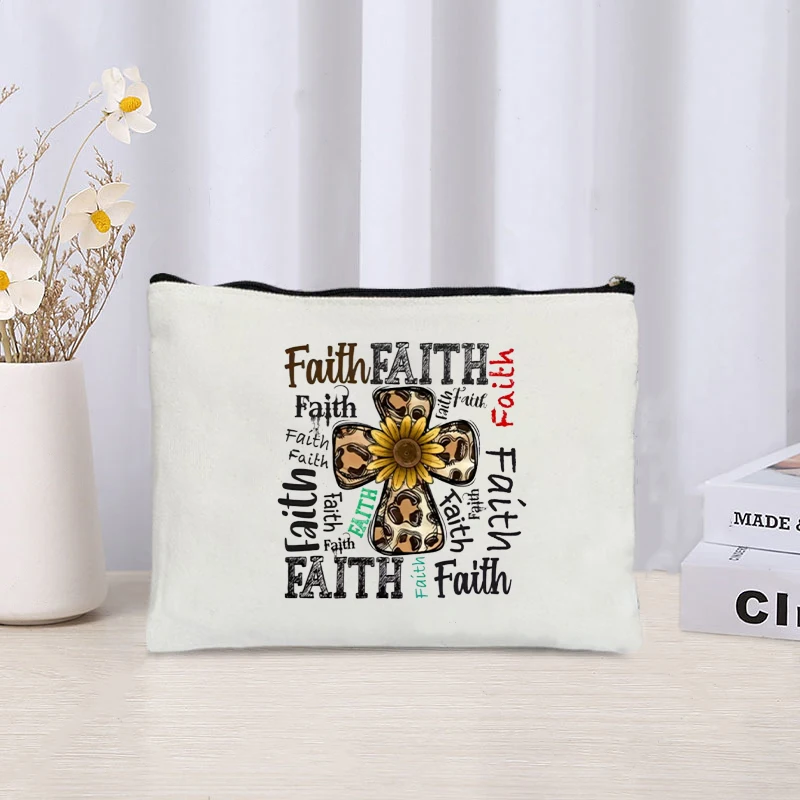 Love Jesus Pray Faith Storage Zipper Pouch Sundries Office Supplies Pencil Case White Perfume Lipstick Cosmetic Bag Organizer