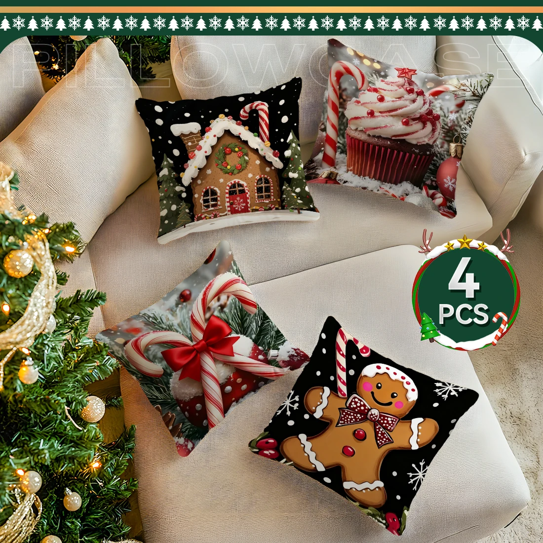 

Christmas Ginger Cottage Decorative Cushions Pillowcase Polyester Cushion Cover Throw Pillow Sofa Decoration Pillowcover