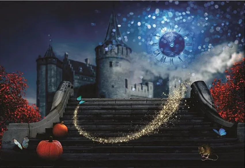 Night Castle Moon Photography Backdrops Cinderella Girls Crystal Shoes Pumpkin Carriage Princess Photo Props Studio Backgrounds