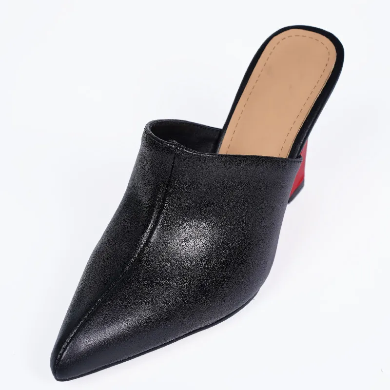 Sexy Point Toe Wedges Summer Mules Shoes Woman Elegant 2023 Large Size 46 Genuiene Leather Slippers Wedge Shoes Sandals Ladies