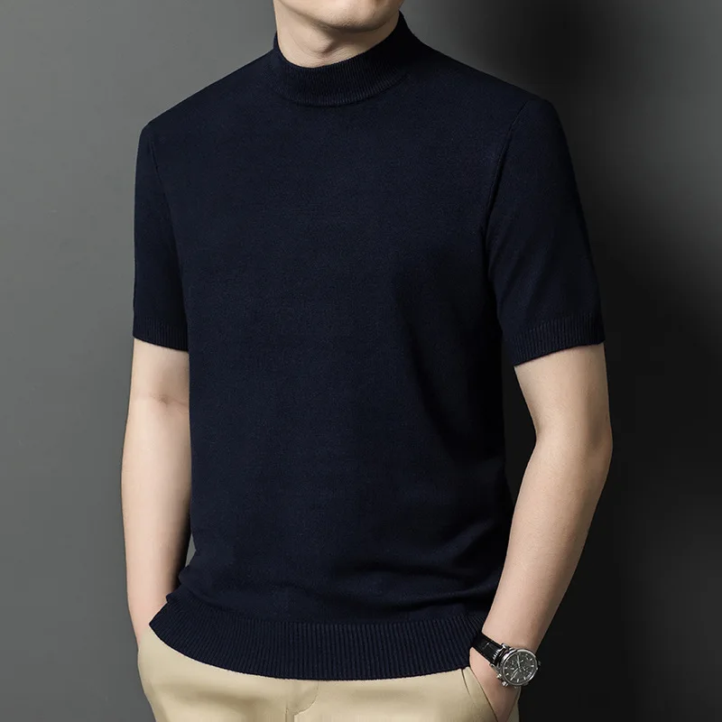 

Semi-turtleneck Wool Knitted Sweater Men's Short-sleeved Slim-fit Fashion Versatile Bottoming Shirt Business Leisure
