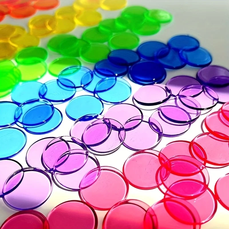 100 Stück Bunte Durchscheinende Runde Scheiben Bingo-Spielchips DIY Karten-Bastelzubehör Dekor-Accessoires
