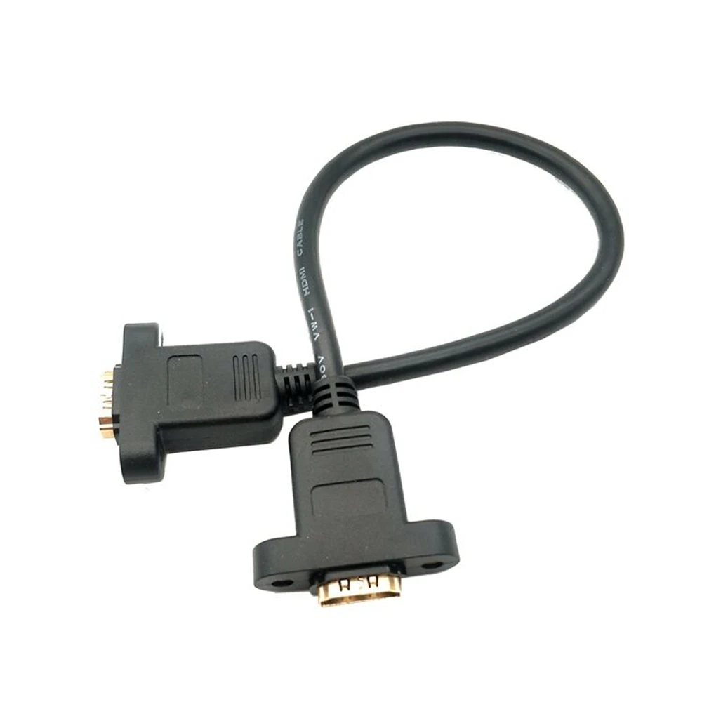 High Quality HDMI Compatible Converter Adapter Cable Extension Plug with Panel Hole v2.6 Black 30cm