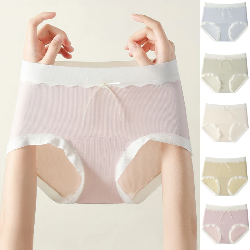 3 قطعة سراويل النساء رقيقة سلس فتاة الحرير الجليد منتصف الخصر الملابس الداخلية اليوغا الرياضة موجز تنفس الراحة الورك رفع اللباس الداخلي السروال