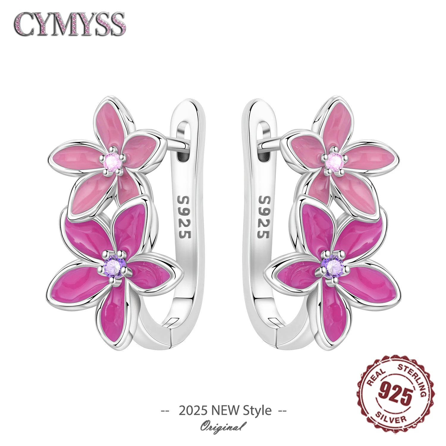 

Original 2025 NEW S925 Sterling Silver Pink Purple Flowers Plants leaf Series Earring Hoop Earrings Women Jewelry Party Gifts