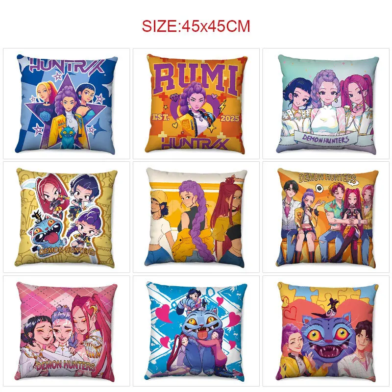 

K-Pop Demon Hunters Toy Anime Kpop Girl Group Rumi Zoey Mira Figures Throw Pillow Sofa Cushion Peripheral Home Decoration Gift