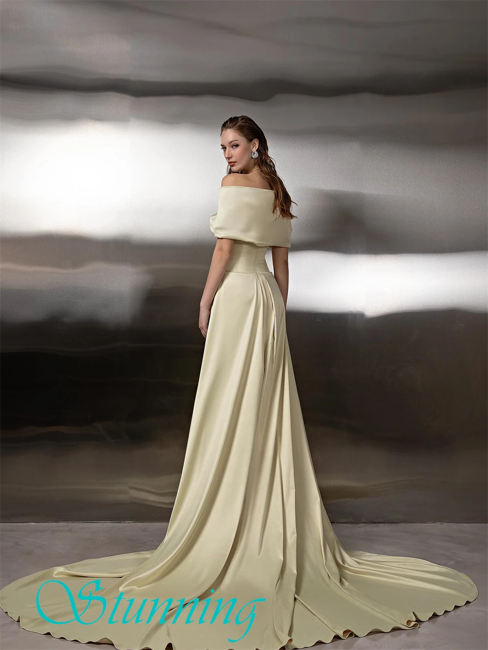 Personalizado delicado cetim vestido de noite elegante barco pescoço mangas curtas vestido de baile requintado tribunal trem vestidos de ocasião especial