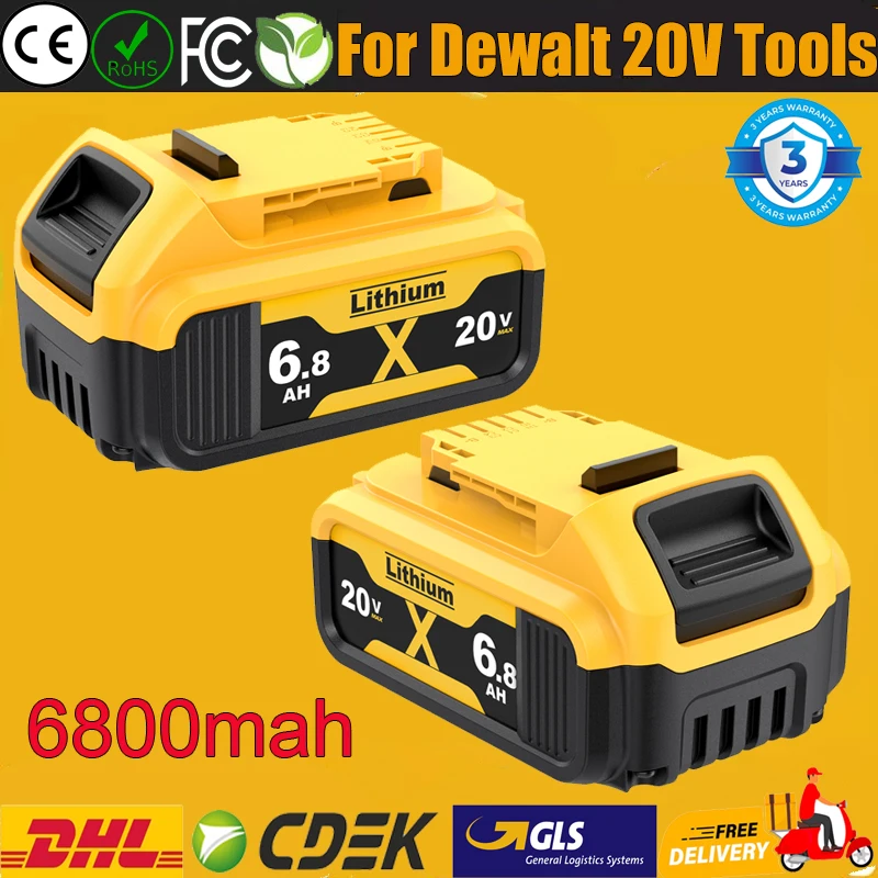 

6.8Ah For Dewalt 20V Battery Tools 18650 Rechargeable Battery Replacement Battery For Dewalt DCD805 Impact Drill Power Tool