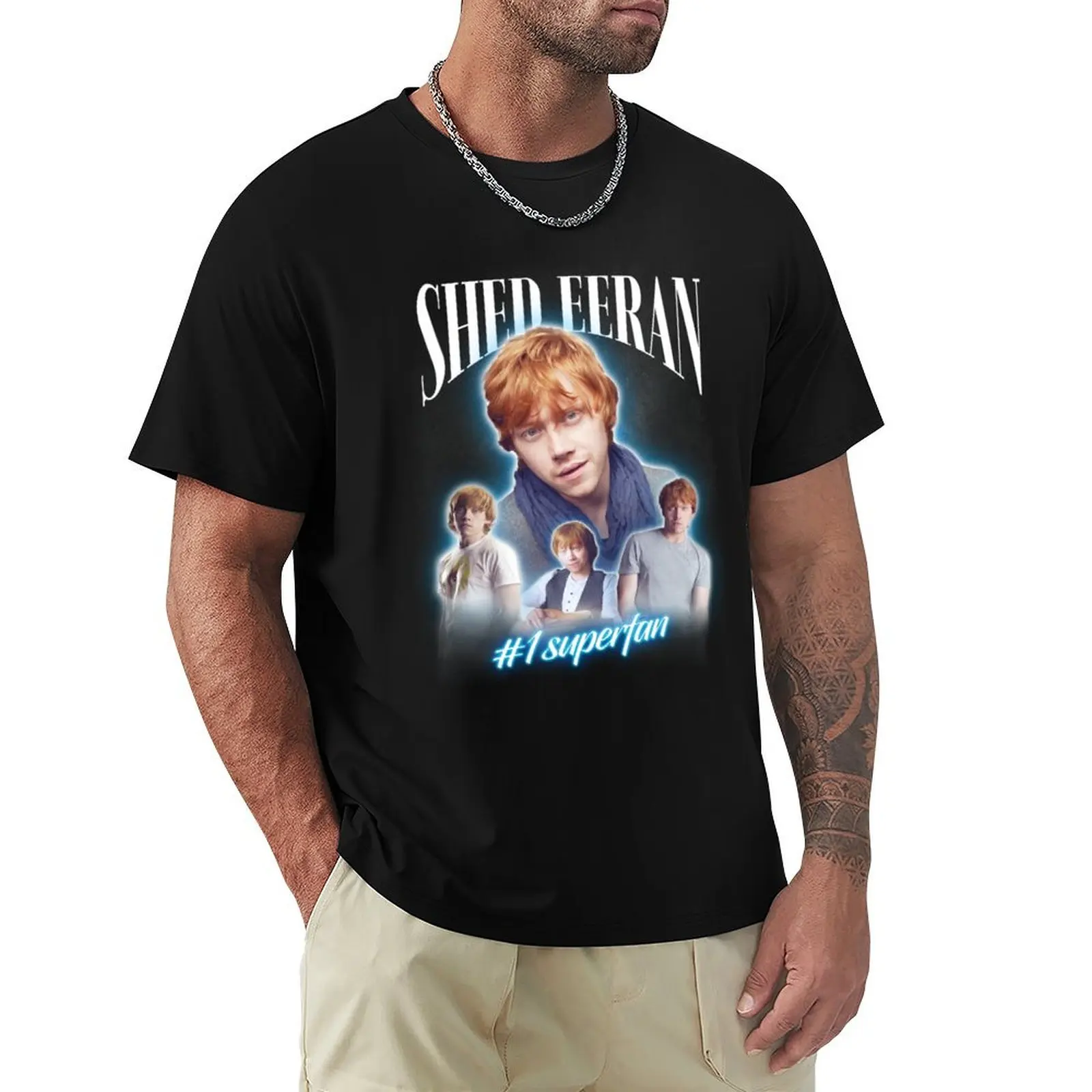 Rupert Grint Shed Eeran Parody Cursed Fan Collage T-Shirt Basic Short Sleeve Cotton Blend T-Shirt