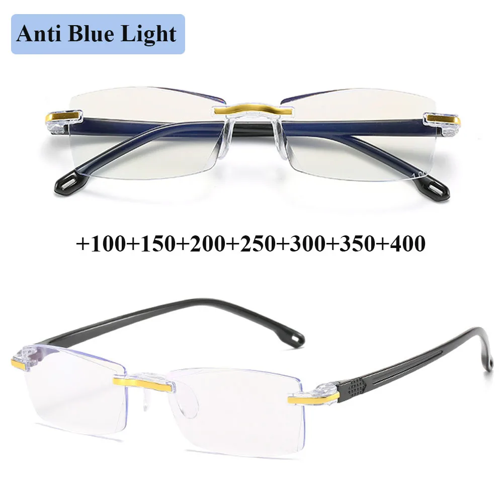 1Pcs Rimless Reading Glasses For Men Women Retro Square Ultralight Anti Blue Light Eyewear Presbyopia Optical Eyeglasses