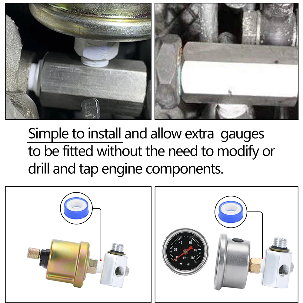 PQY RACING - For BMW 3 Series E30 E36 3 Port Oil Pressure Temperature Gauge Adaptor T Piece PQY-OGA01