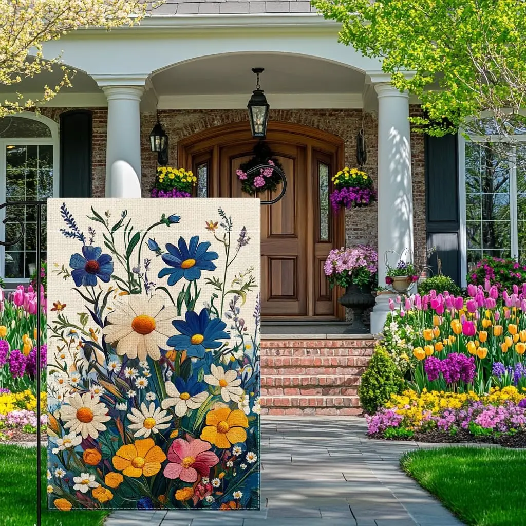 Spring Colorful Floral Garden Flag 12x18 Inch Double Sided Welcome Summer Small Daisy Flower Yard Outdoor Flag House Holiday SSL