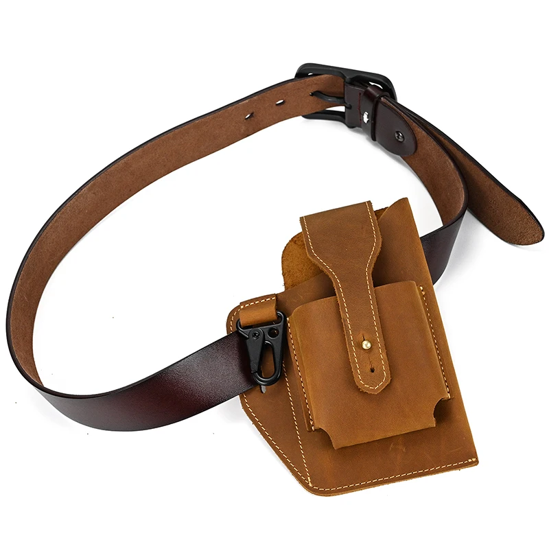 Newsbirds New Arrivals Genuine Leather Phone Waist Bag Tactical Waist Pack Phone Pouch Outdoor Sports Waist Bag For Men Male