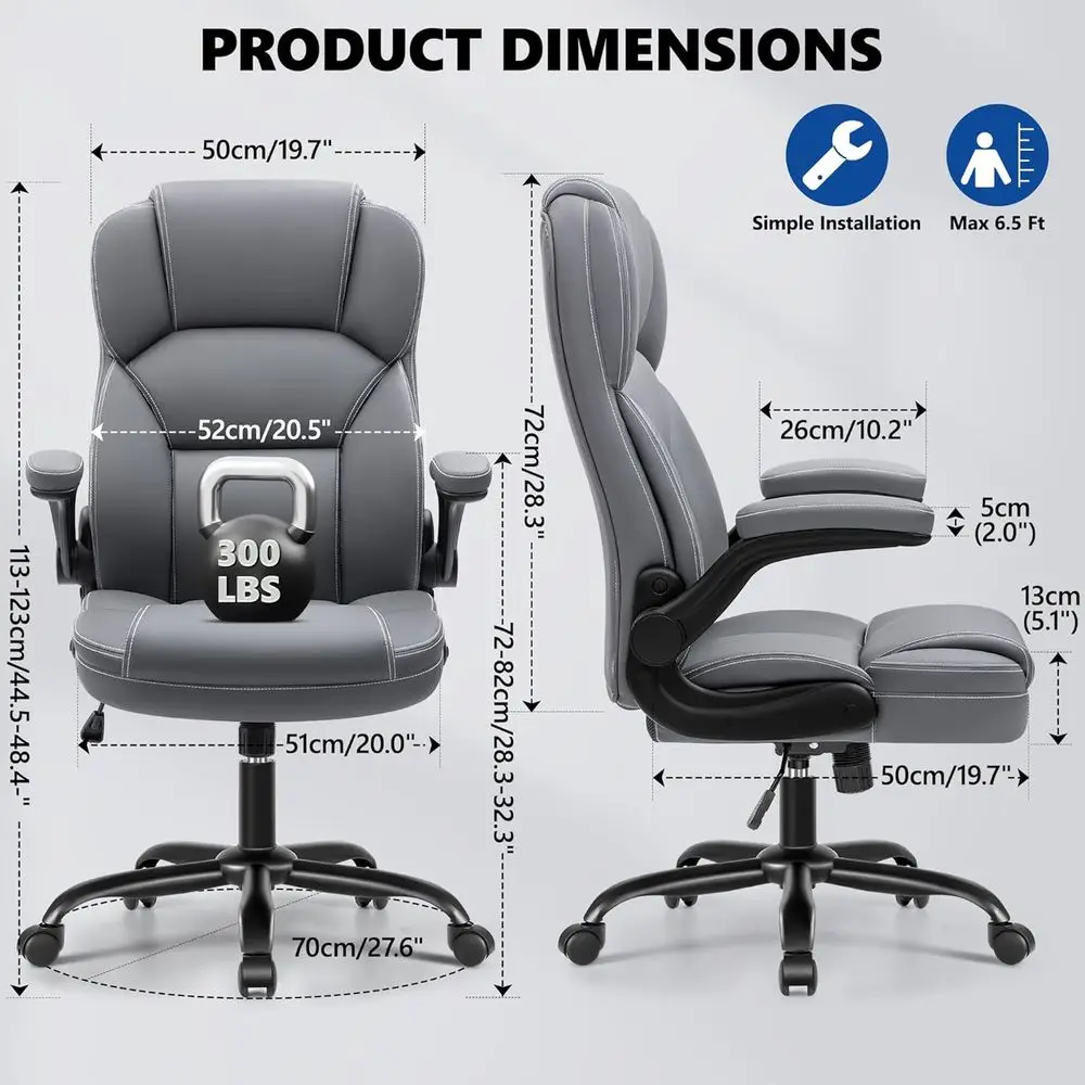 PU Leather Oice Chair, Ergonomic High-Back Desk Computer & Gaming Chair with Adjustable Height, Rolling Swivel & lip-Up Armrests