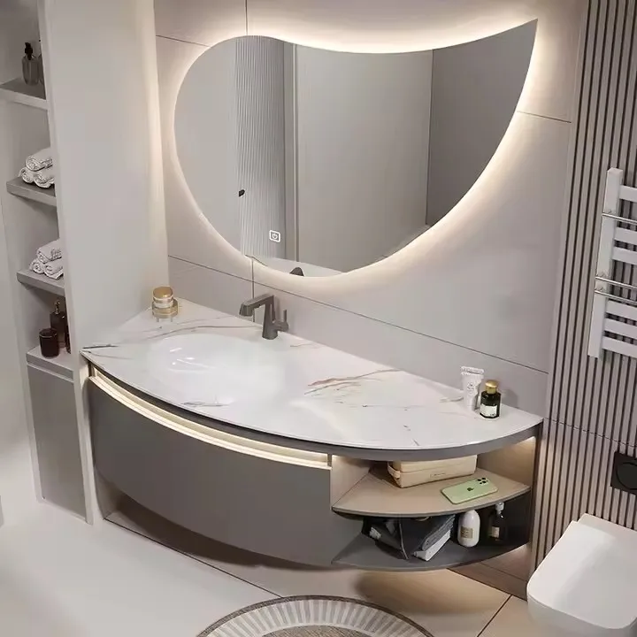 

Modern Minimalist Irregular Solid Wood Bathroom Cabinet - Freestanding Design For Elegant Bathrooms