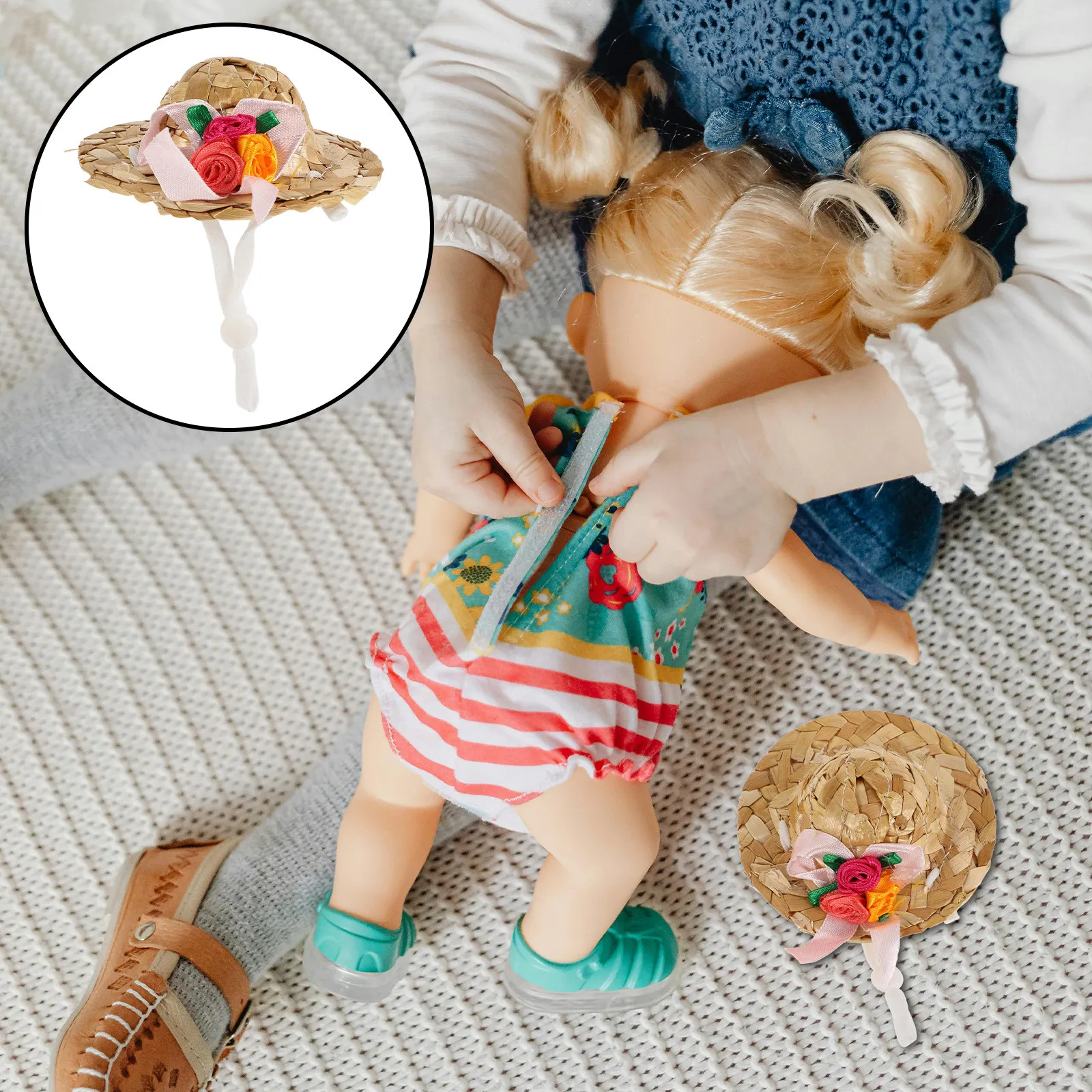 Mini Straw Hat Cute 6Cm Small Adjustable Summer Pet Sombrero Hat Puppy Cat Rabbit Accessories Play Props Lizard Headwear