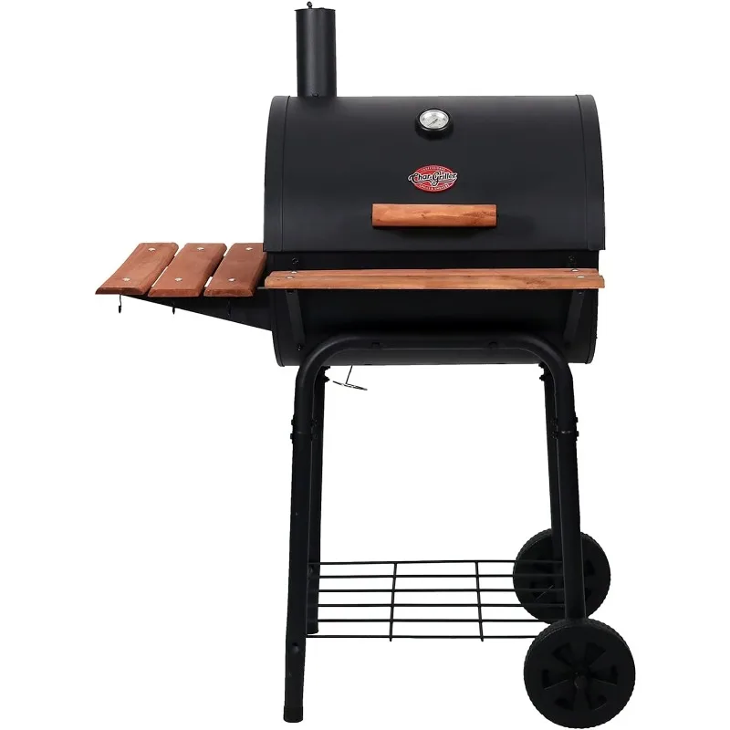 Char-Griller® Wrangler® Charcoal Grill in Black, with Front and Side Shelves,Utensil Hooks,635 Cooking Square Inches,Model E2123