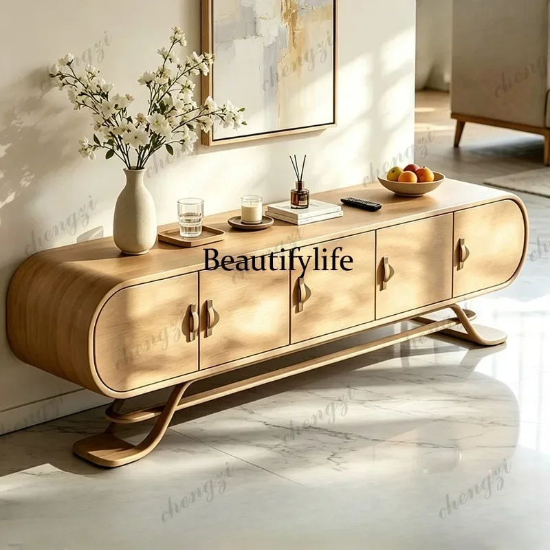 C178  Italian minimalist solid wood TV cabinet living room household locker medium antique storage low cabinet