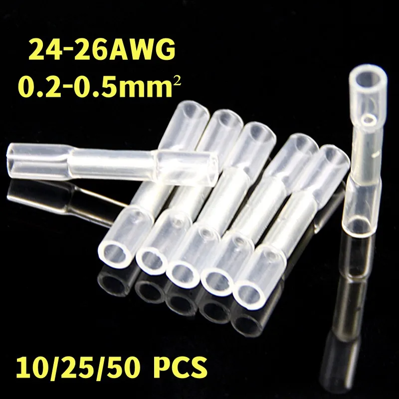 

10/25/50PCS 24-26AWG White Heat Shrink Terminal Insulated Butt Electrical Splice Wire Connectors