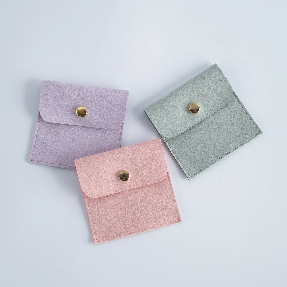 5pcs Beige Microfiber Jewelry Snap Bags for Storage
