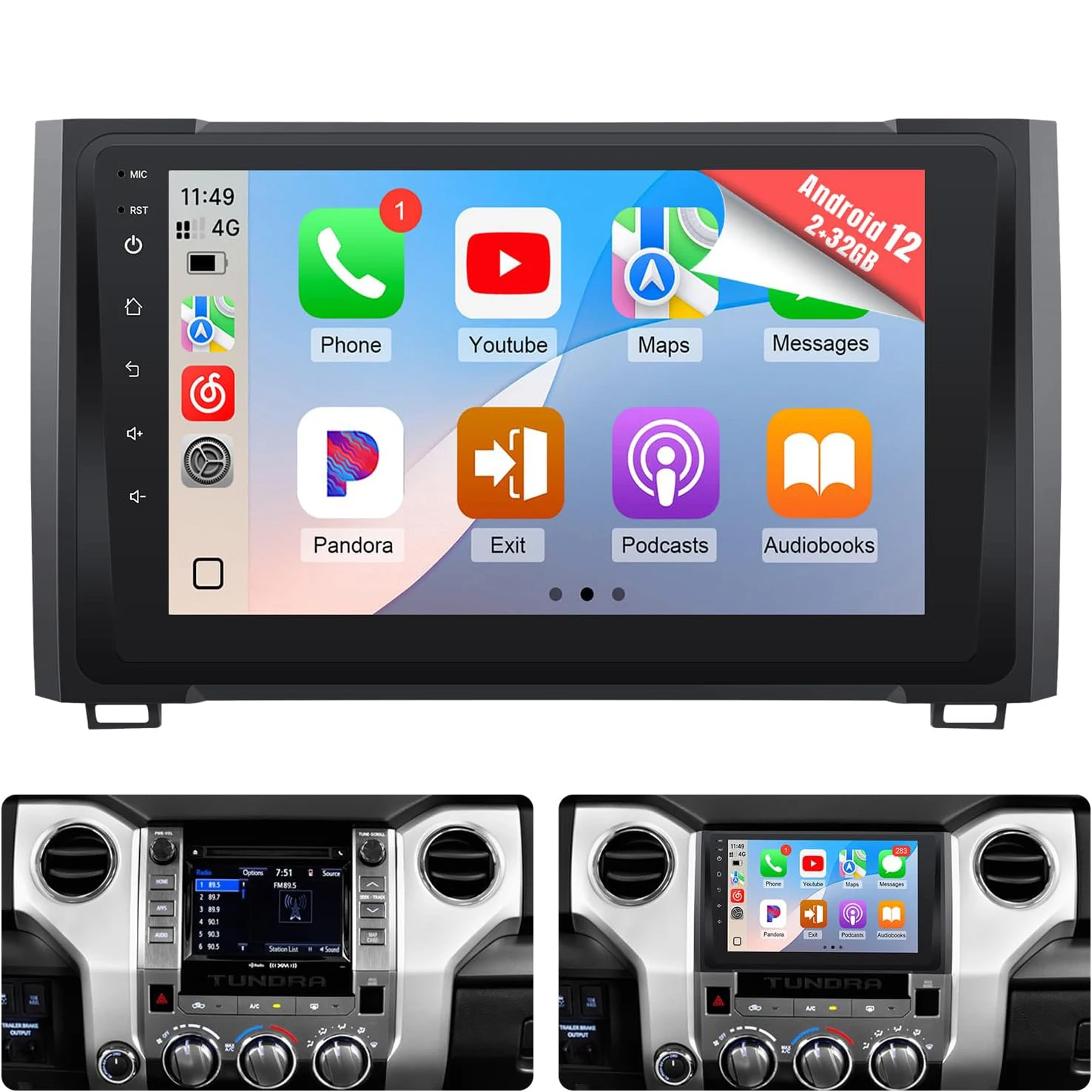 9inch IPS Touch Screen for Tundra Carplay 8Core Android12 Car Radio for Toyota Tundra 2014 2015 2016 2017 2018 2019 2020 2021
