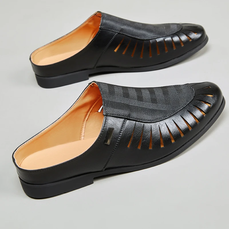 Italian Men Slippers Genuine Leather Loafers Moccasins Outdoor Non-slip Black Casual Slides Summer Spring Fashion Shoes 2020