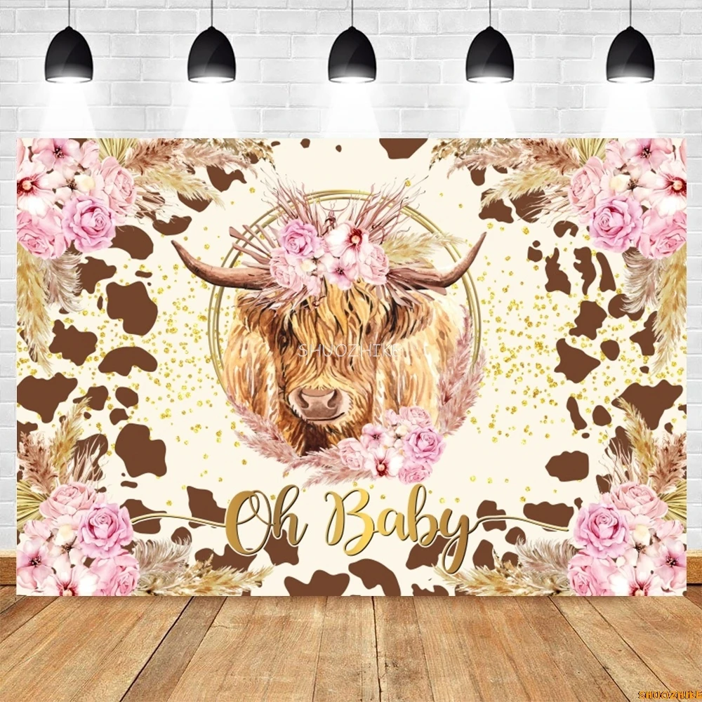 Holy Cow Baby Shower Backdrop Cartoon Farm Cow Cowboy My First Rodeo Kids 1st Birthday Photography Background Photo Studio Props