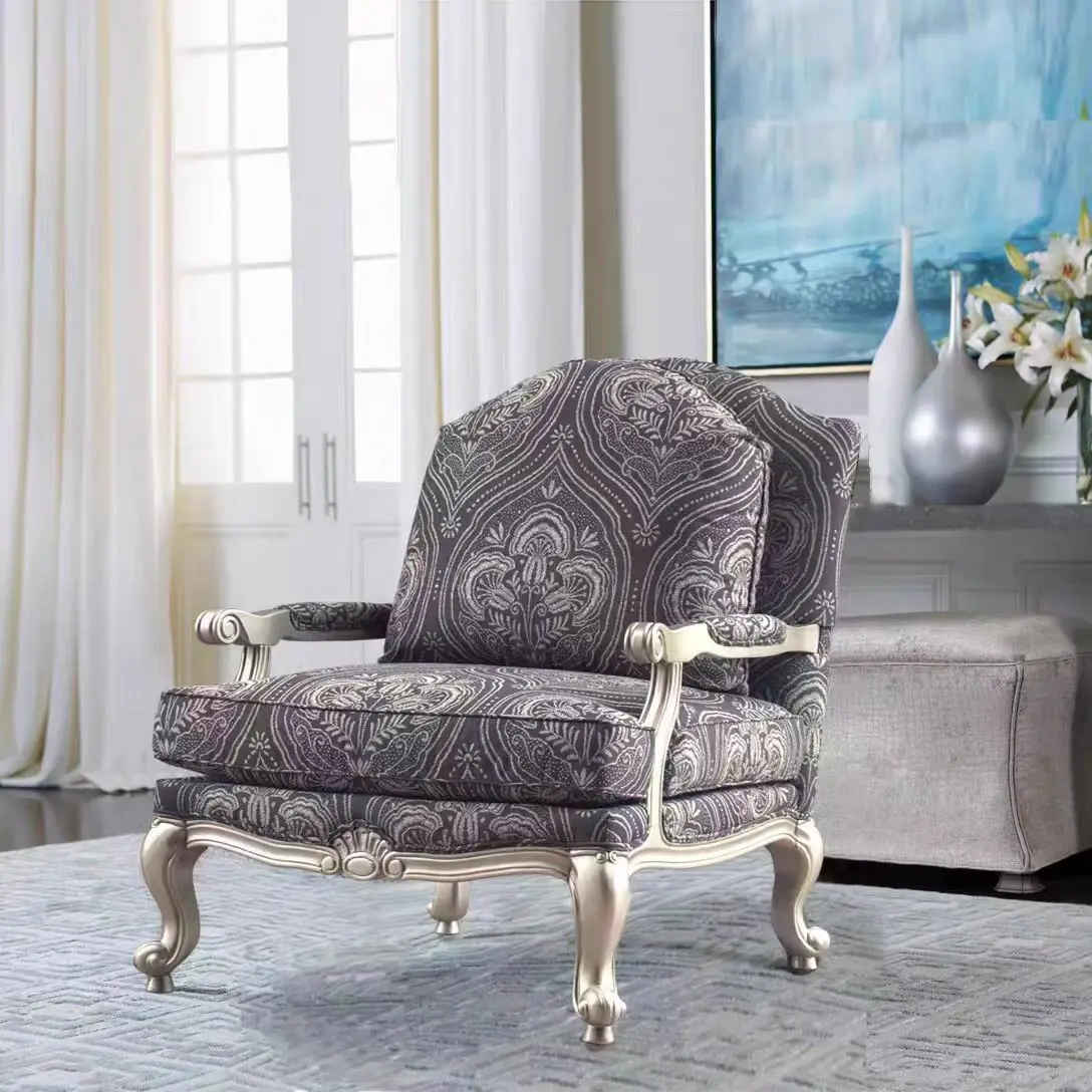 American rural light luxury solid wood fabric single sofa leisure tiger chair champagne gold high-end atmospheric living room fu