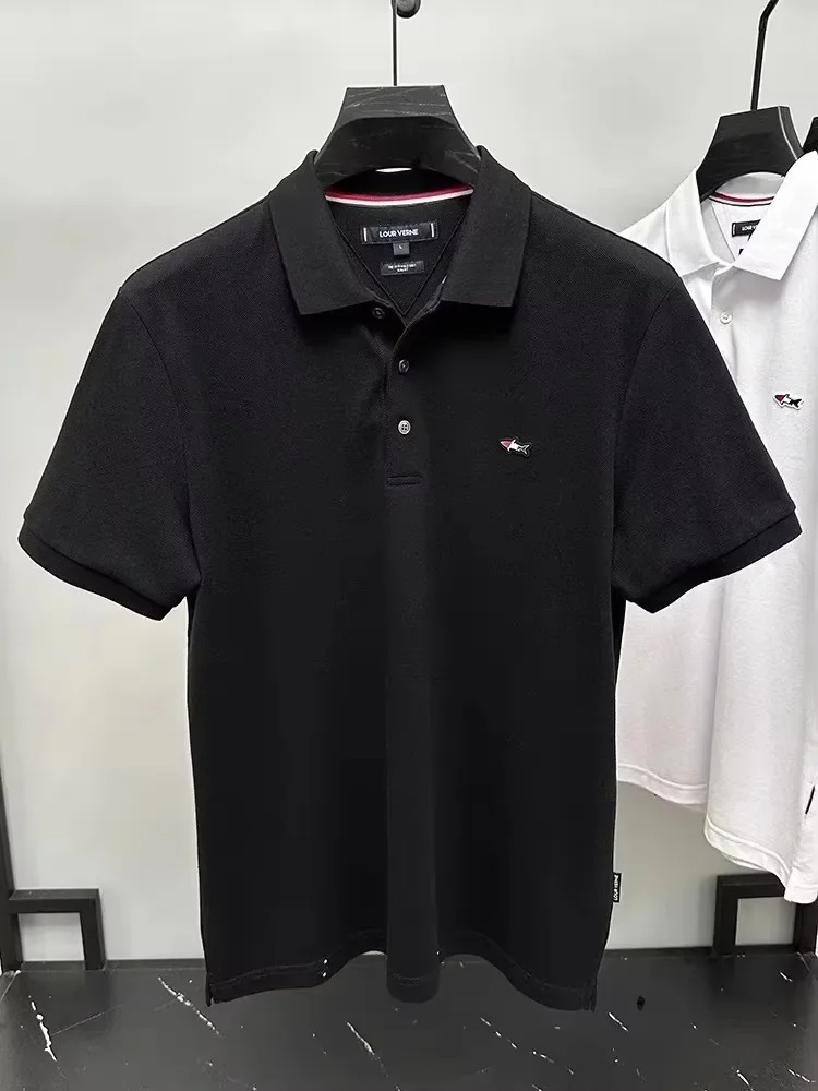 

Luxury Exquisite Fish Embroidery Lapel Polo Shirt Men's Summer Fashion Casual Golf T-shirt Short Sleeve 100% Cotton Loose Top