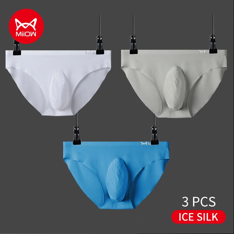 MiiOW 3Pcs Eis Seide Herren Slips Graphene Antibakterielle Männer Unterwäsche Nahtlose Mid-taille Boxer Kurze Boxershorts Verschnaufpause Panti