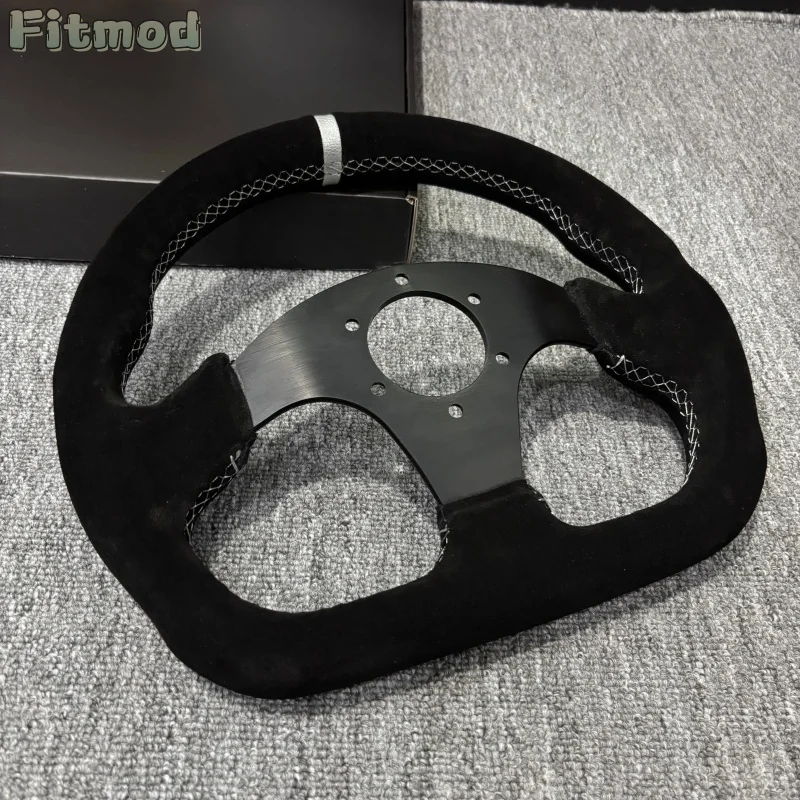 SP Universal 13-inch 320MM Drift Steering Wheel Leather/Suede D-shaped Modified Car Accessories Flat-bottom Steering Wheel PCD70