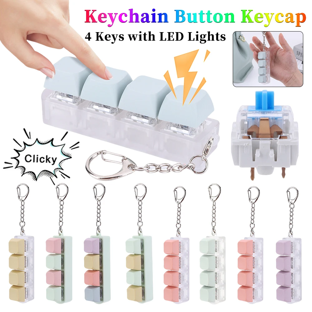 Keyboard Key Toy 4 Keys Button Keycap Fidget Keychain Keyboard Clicker Toy Keyboard Cube Toy for Adult Gifts To Relief Pass Time