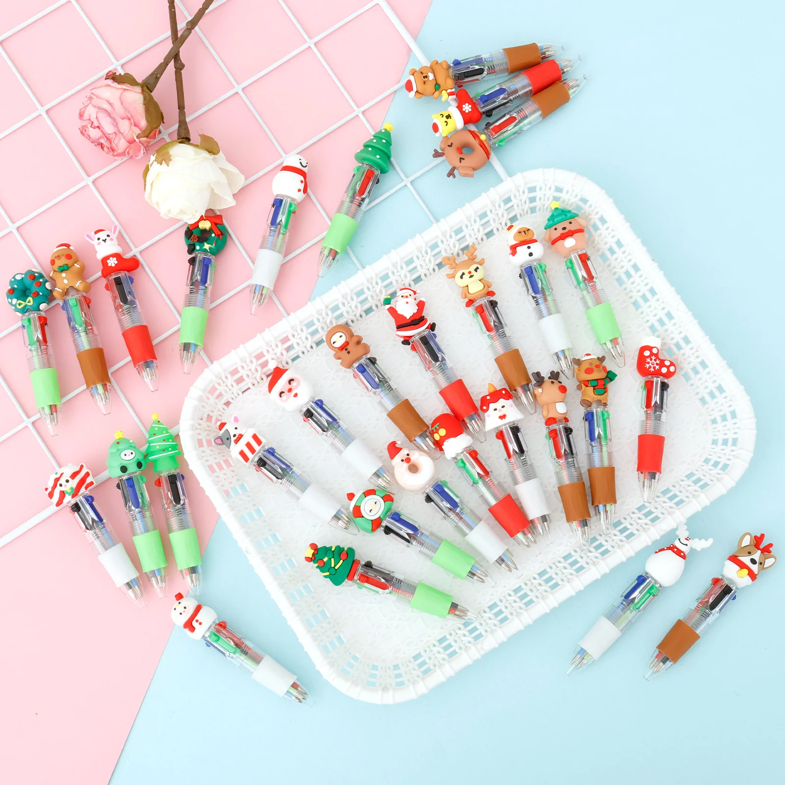

30/60Pcs Multicolor Ballpoint Pen 4 Colors Ball Pen Cute Cartoon Multicolor Pen School Writing Supply Stationery Christmas Gifts