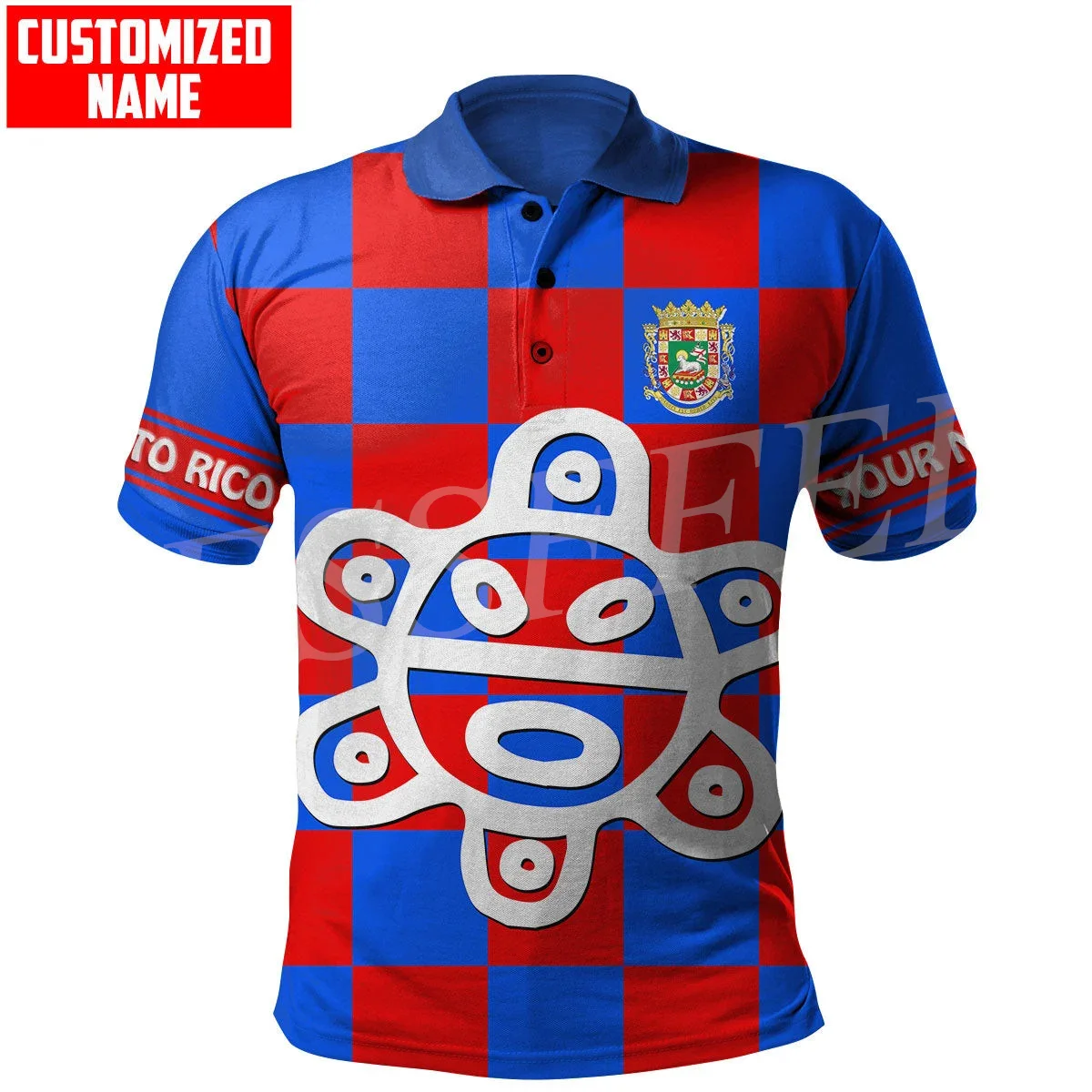 Custom Name Country Puerto Rico Boricua Taino Caribbean Sea Tattoo 3DPrint Summer Casual Polo Shirts Short Sleeves Streetwear X1