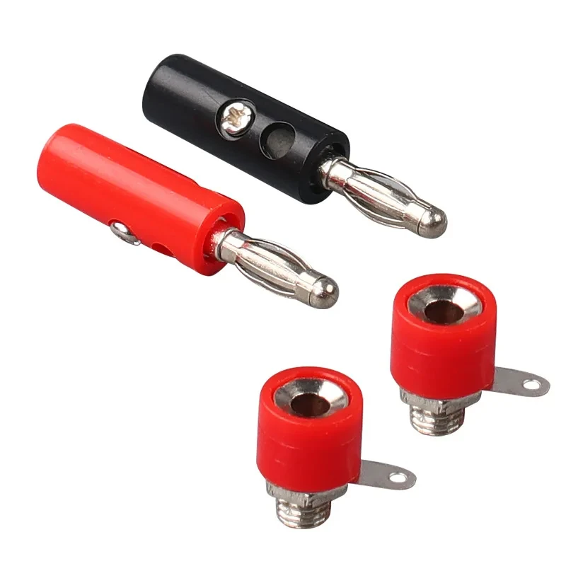10 Paar silberne 4-mm-Bananenstecker, männlich und weiblich, 4 mm Bananenbuchse, Panelmontage, Bananenbuchse, Anschlussstecker-Adapter, Rot, Schwarz – Detail 1