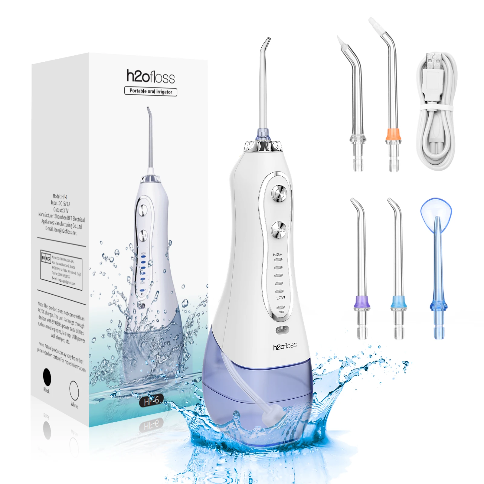 H2ofloss-Irrigateur Chevportable, hydropulseur dentaire, aste, nettoyage des dents, maison et voyage, 5 modes, bretelles étanches